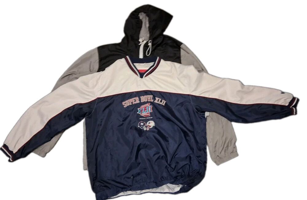 Lot of 2 Mens XL Jackets NFL Super Bowl & LRG Anorak Damaged / Spot Stained...